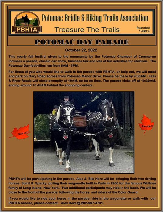 Come to Potomac Day Parade- with Horses and Carriage! - Potomac Bridle ...